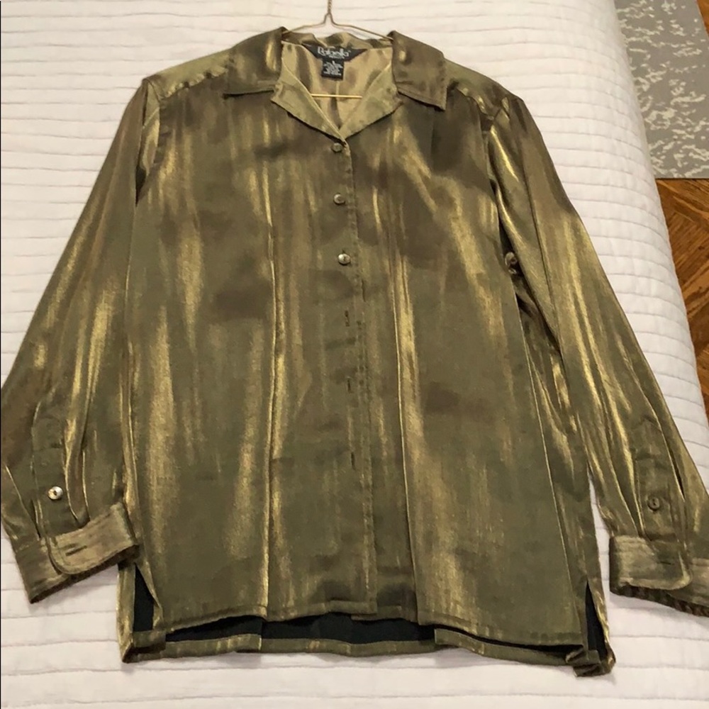 Rafaella Shimmery Green Gold Button Down Blouse